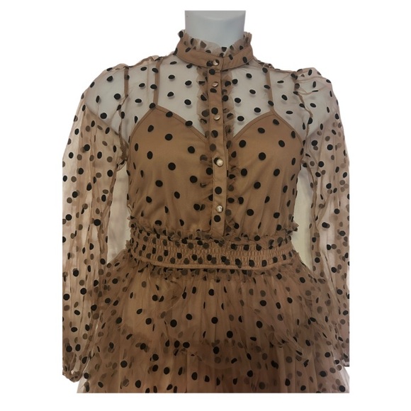 Mable Tulle Polka Dot Peasant Regency Cocktail Wedding Guest Formal Tea Dress - Picture 10 of 16